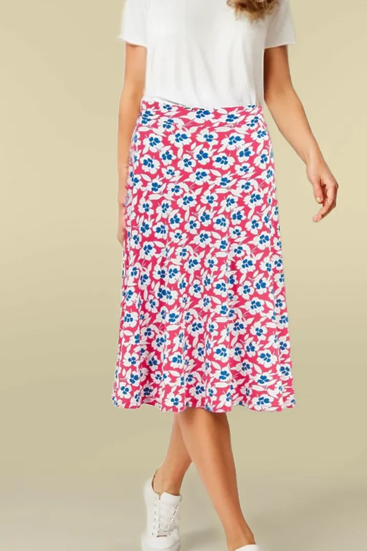 M&S Jersey Printed A Line Midi Skirt Pink / 6 / Knee