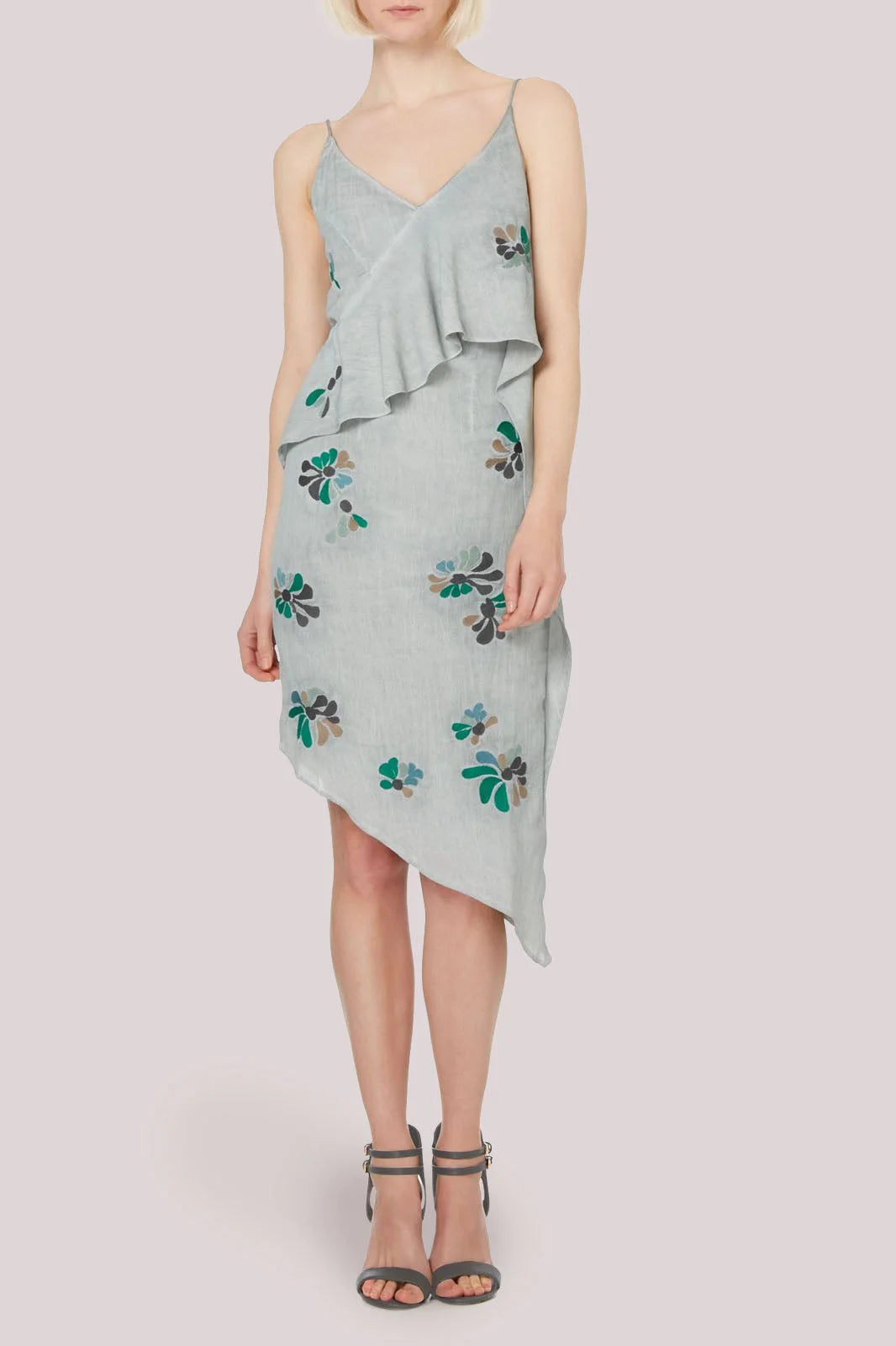 Label Lab Floral Ruffle Layer Dress Grey / 8