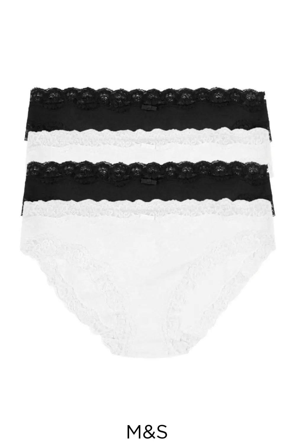 M&S Lace Knickers Black White (4 Pack) White/Black / 14