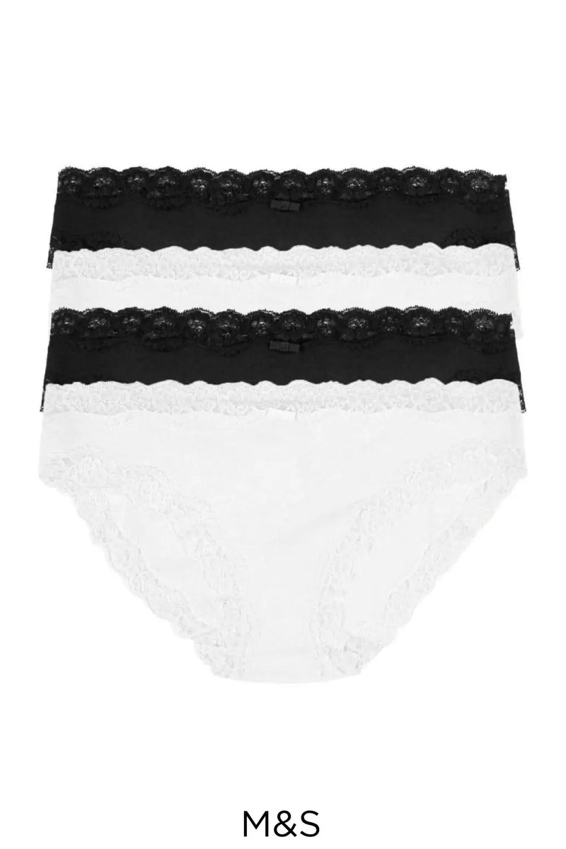 M&S Lace Knickers Black White (4 Pack) White/Black / 14