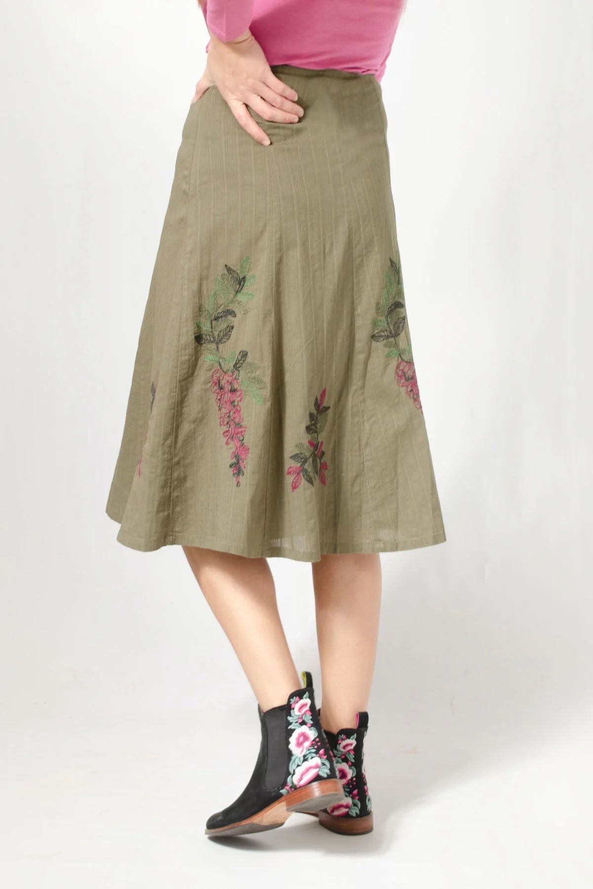 Laura Ashley Floral Midi Embroidered Skirt