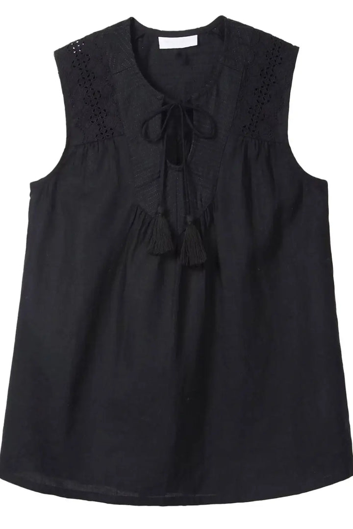 Linen Notch Neck Sleeveless Top Tops