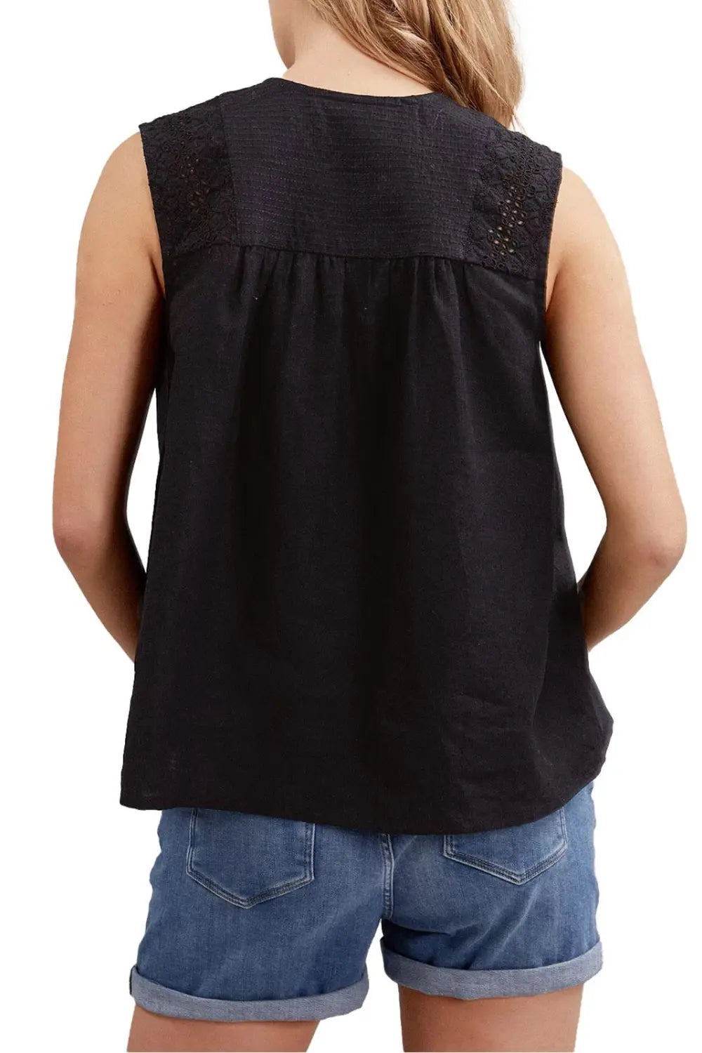 Linen Notch Neck Sleeveless Top Tops