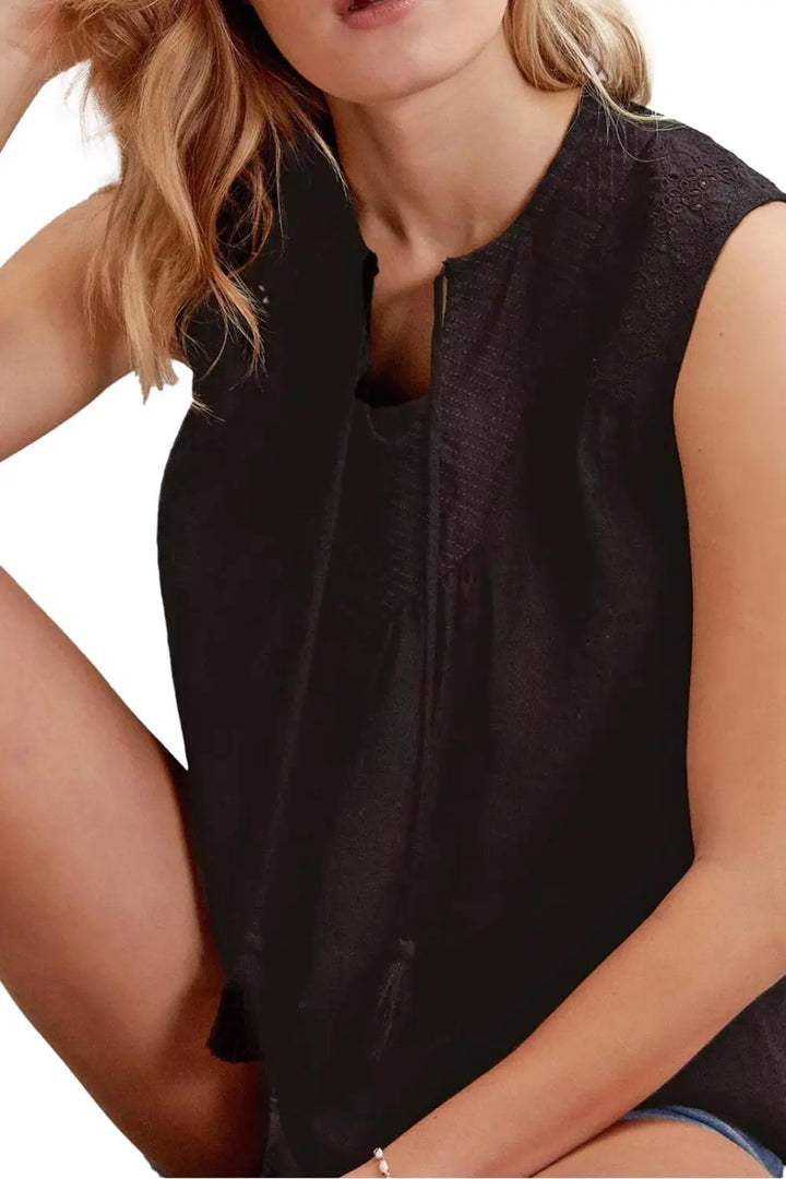 Linen Notch Neck Sleeveless Top Tops
