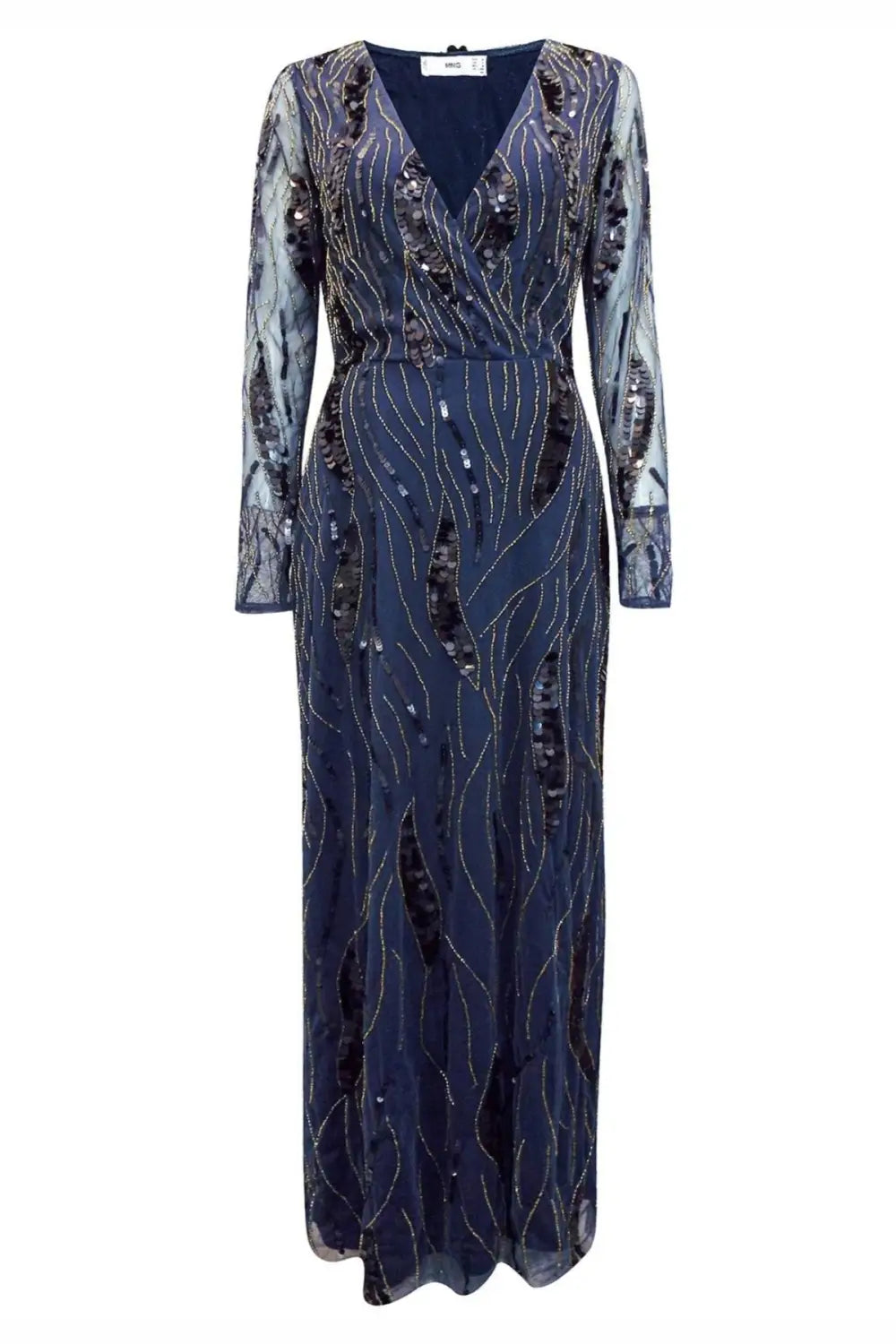 Navy Long Sleeve Beaded Evening Dress Secret Label Navy Long Sleeve Beaded Evening Dress Secret Label