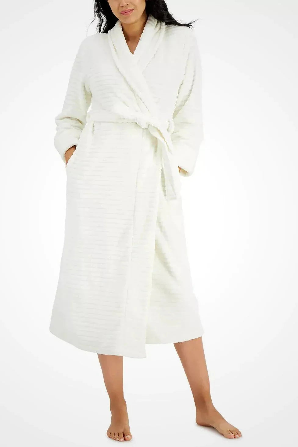 Macy’s Charter Club Plush Velour Ribbed Dressing Gown Ivory