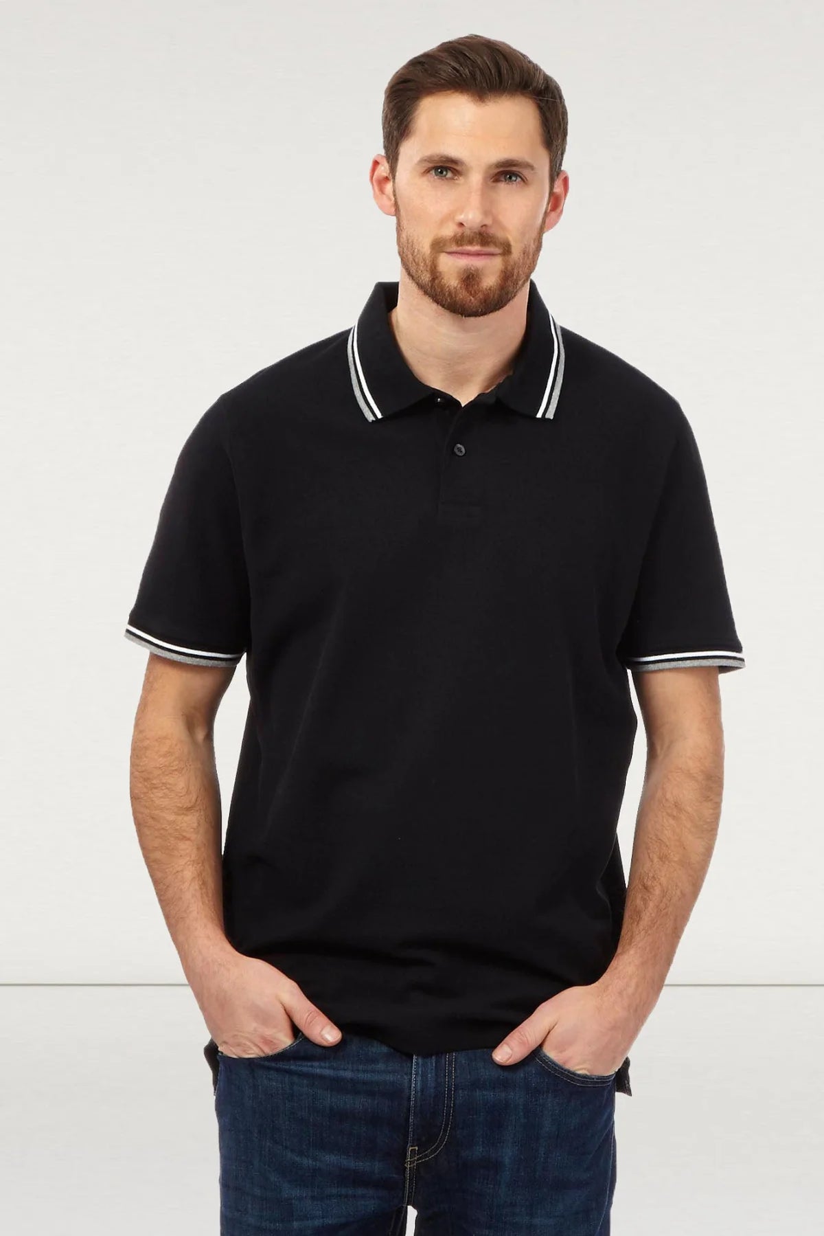 MAINE New England Polo Shirt Tipped Collar Black / S