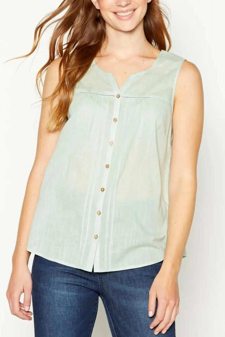 Mantaray Sleeveless Light Cotton Blouse Pale Green / 14