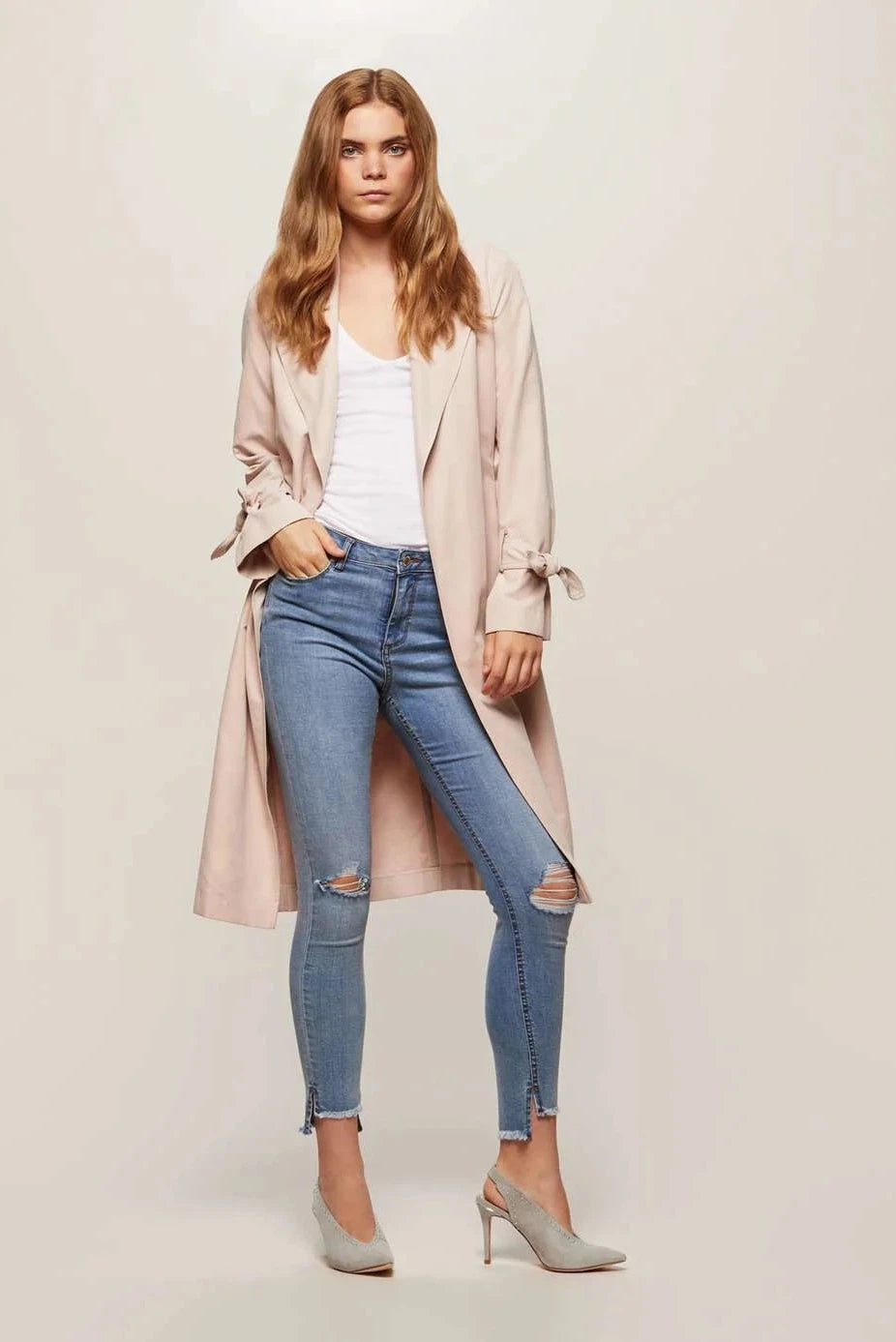Miss Selfridge Belted Duster Trench Coat Pale Pink / 6