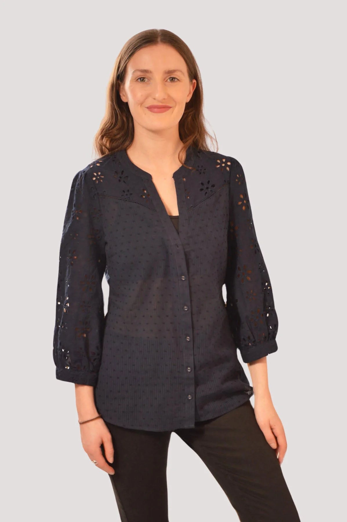 Oasis Broderie Dobby Blouse Navy / 6