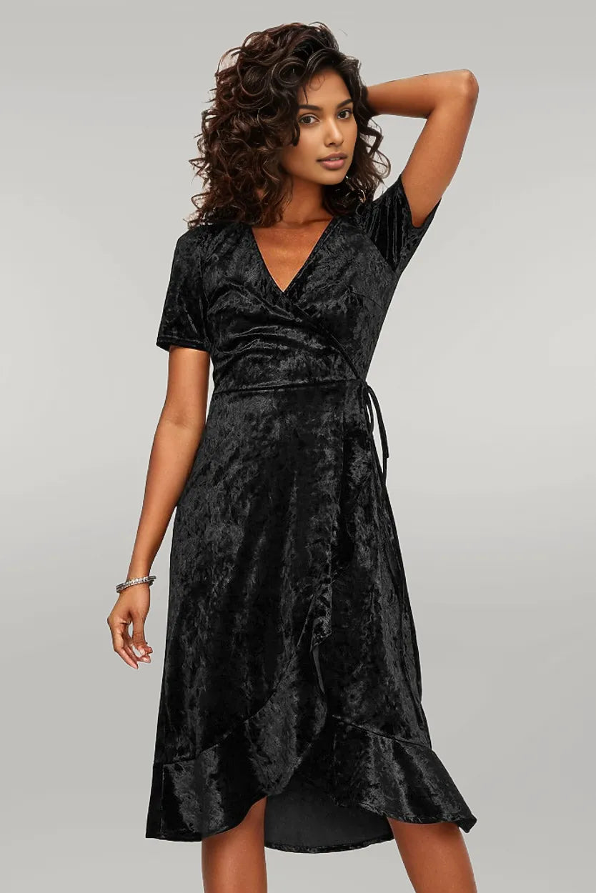 Oasis Crushed Velvet Wrap Dress Black XS