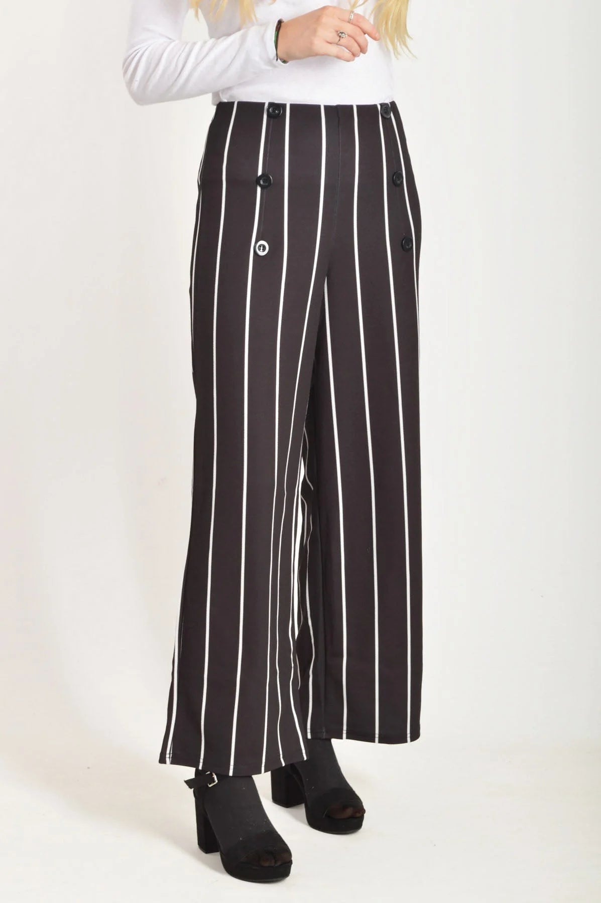 Oasis Striped Wide Leg Trousers Black/White / XS