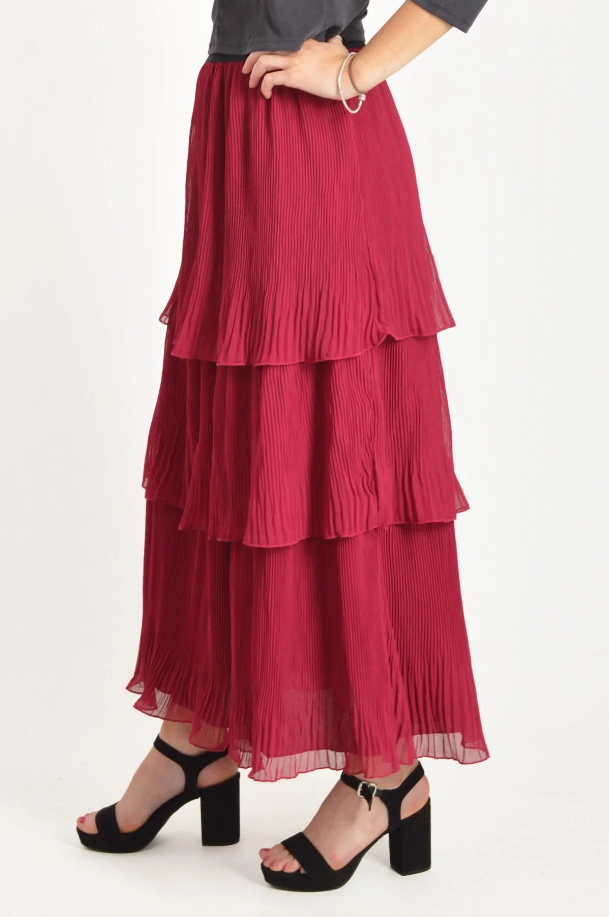 Tiered Plisse Maxi Skirt