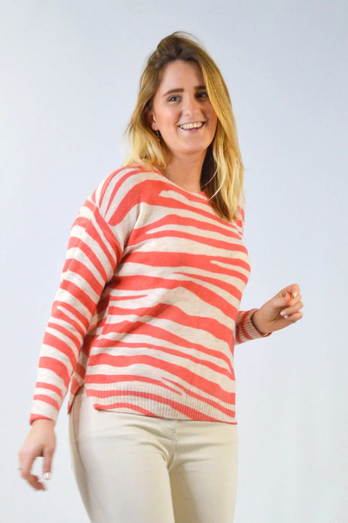 Oasis Wave Striped Jumper Coral / XS