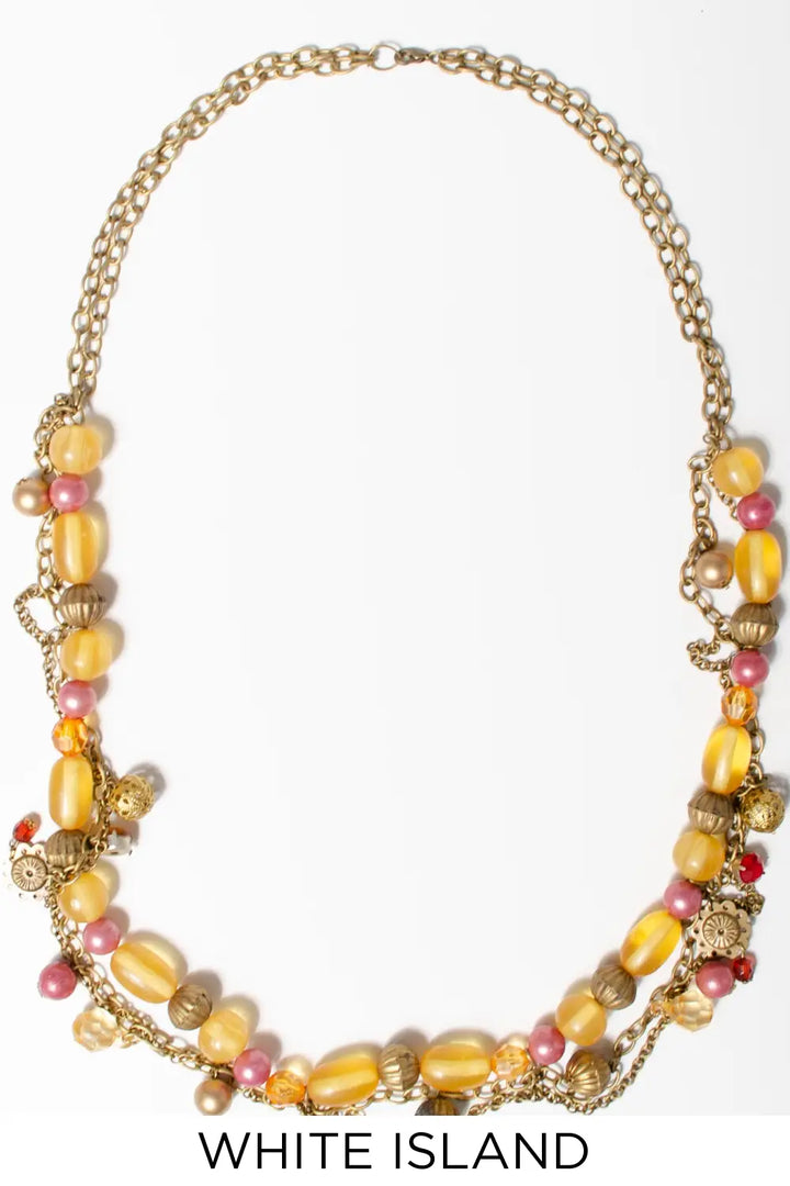 White Island Ochre Bead with Gold Ball Necklace