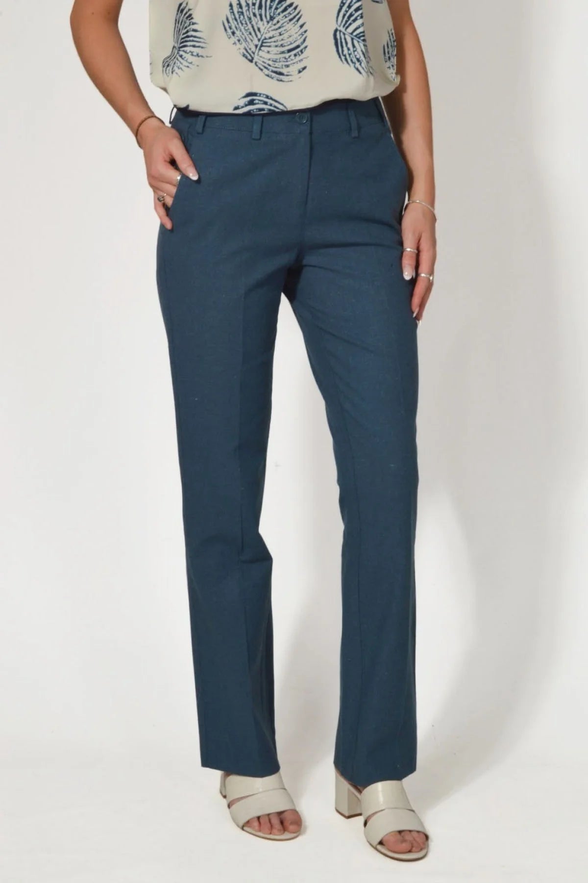 Orsay Button Side Linen Blend Trousers Steel Blue / 6