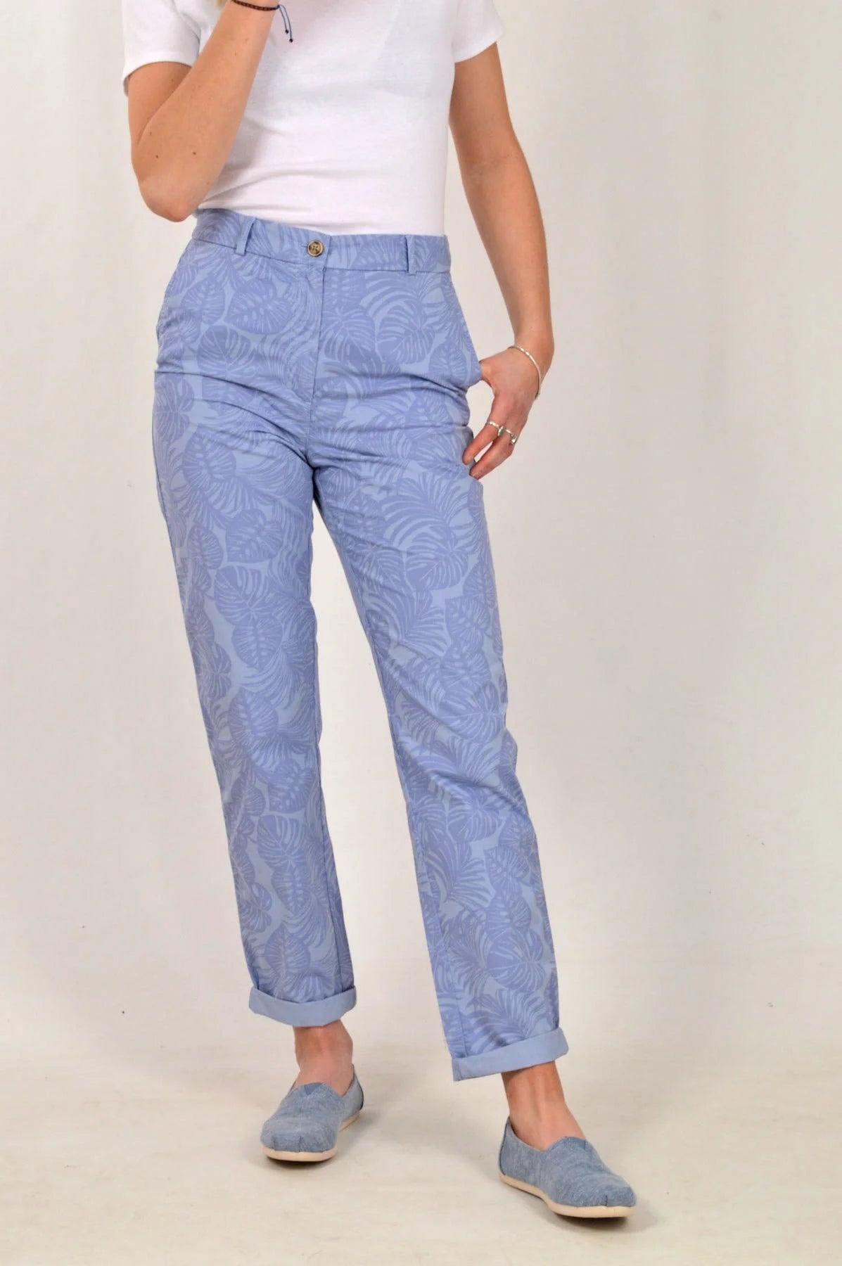M&S Palm Print Chino Trousers Blue / 8 / Short