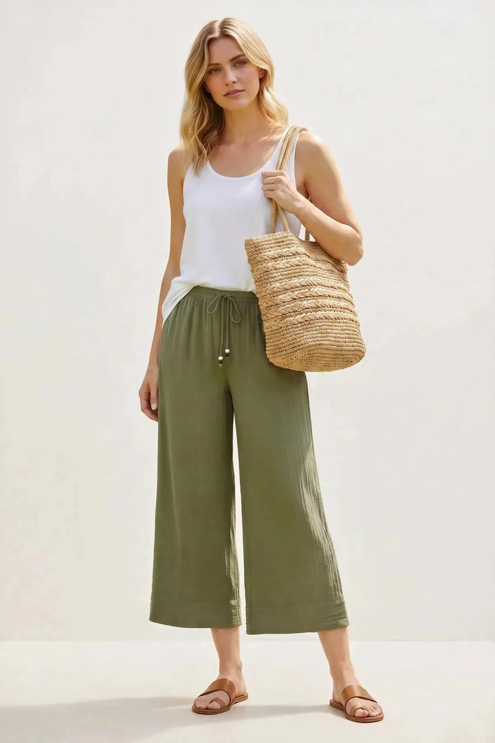 Per Una Khaki Crinkle Texture Wide Leg Culottes