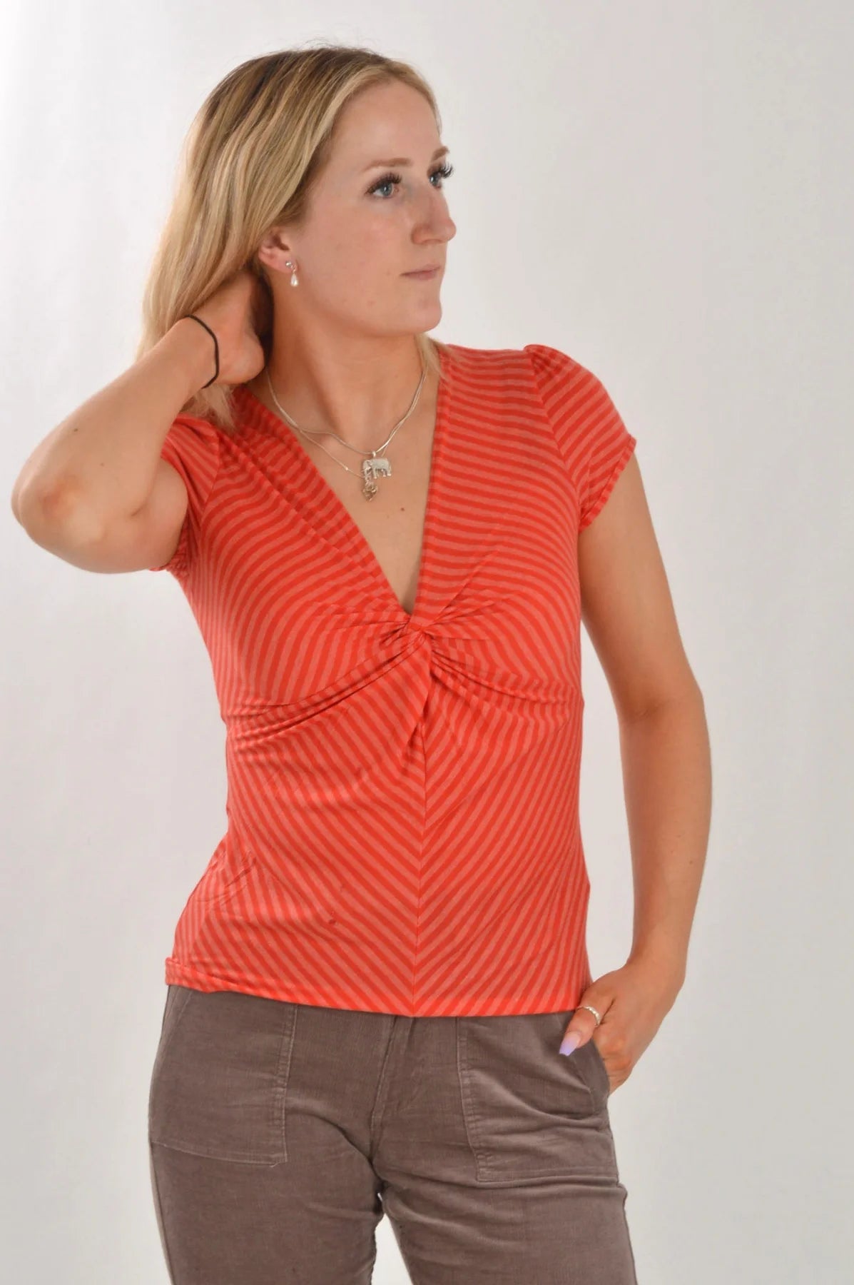 Phase Eight Striped Twist Front Top Red/Coral / 8