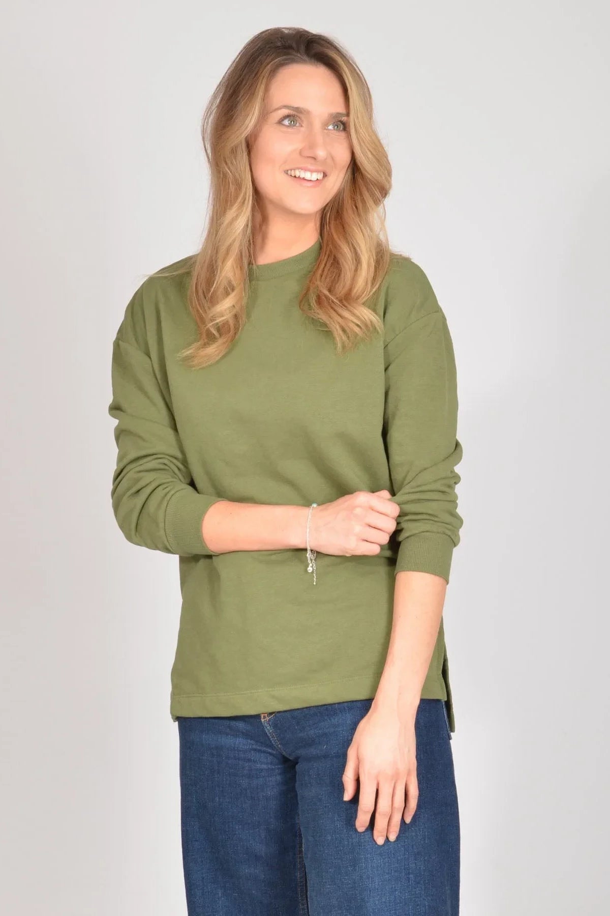 M&S Plain Cotton Rich Sweatshirt Olive / 8