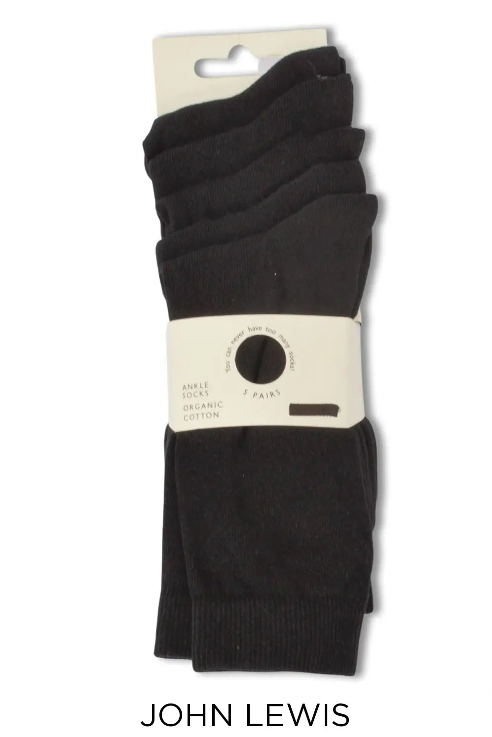 John Lewis Plain Organic Cotton Socks 5 Pack Black / 9|11
