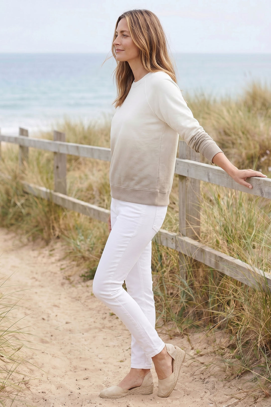 Beige Taupe Pure Cotton Ombre Sweatshirt