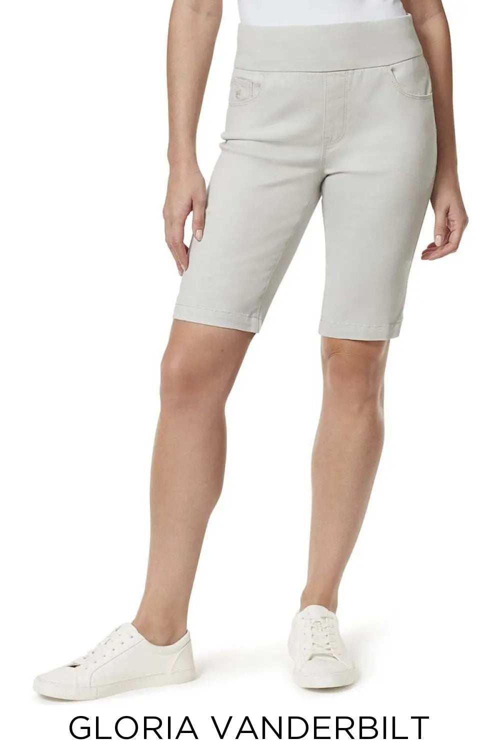 Gloria Vanderbilt Pull On Slimming Knee Shorts Pale Grey /