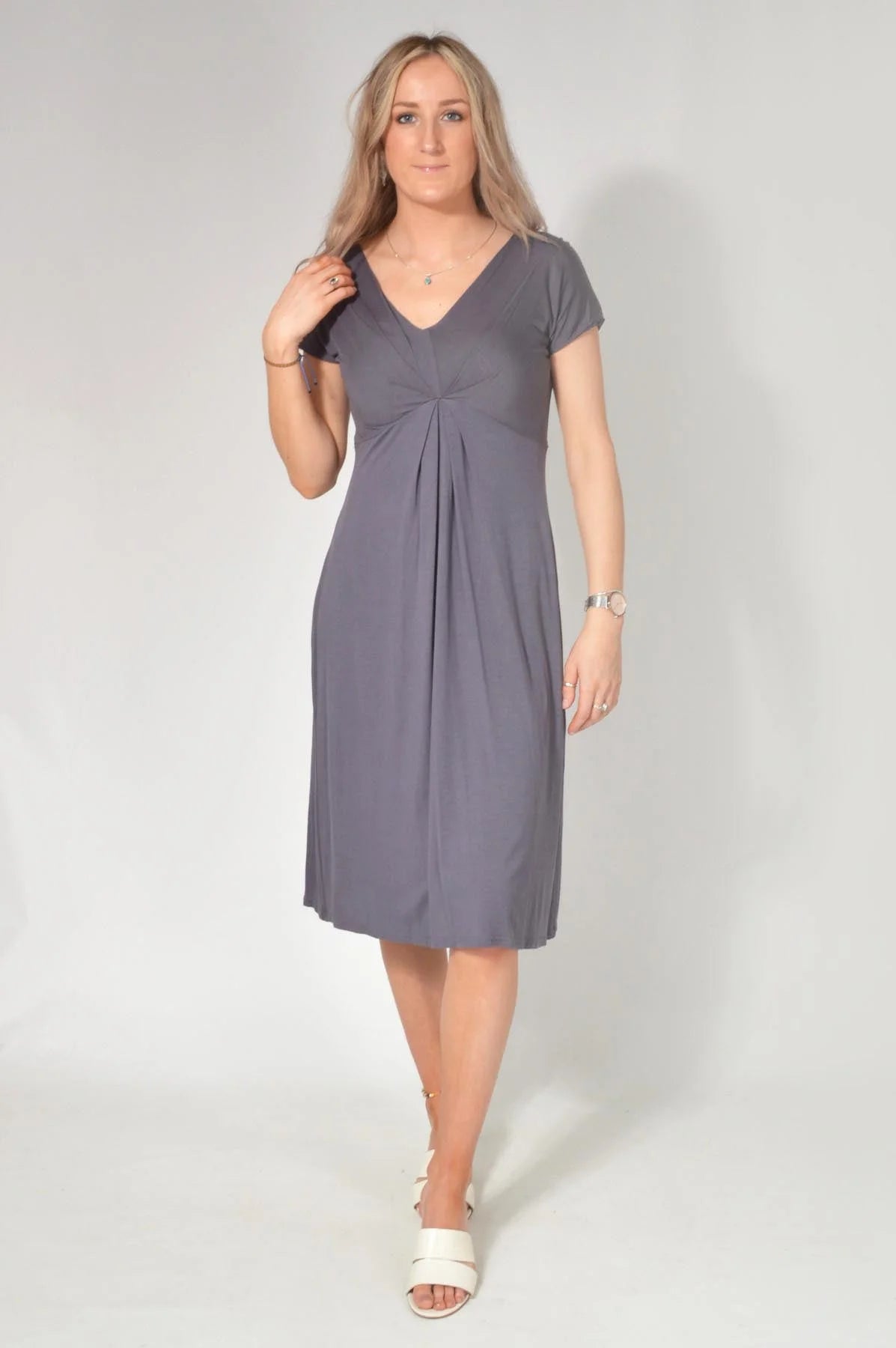 Pure V Neck Jersey Wrap Dress Slate Grey / 10