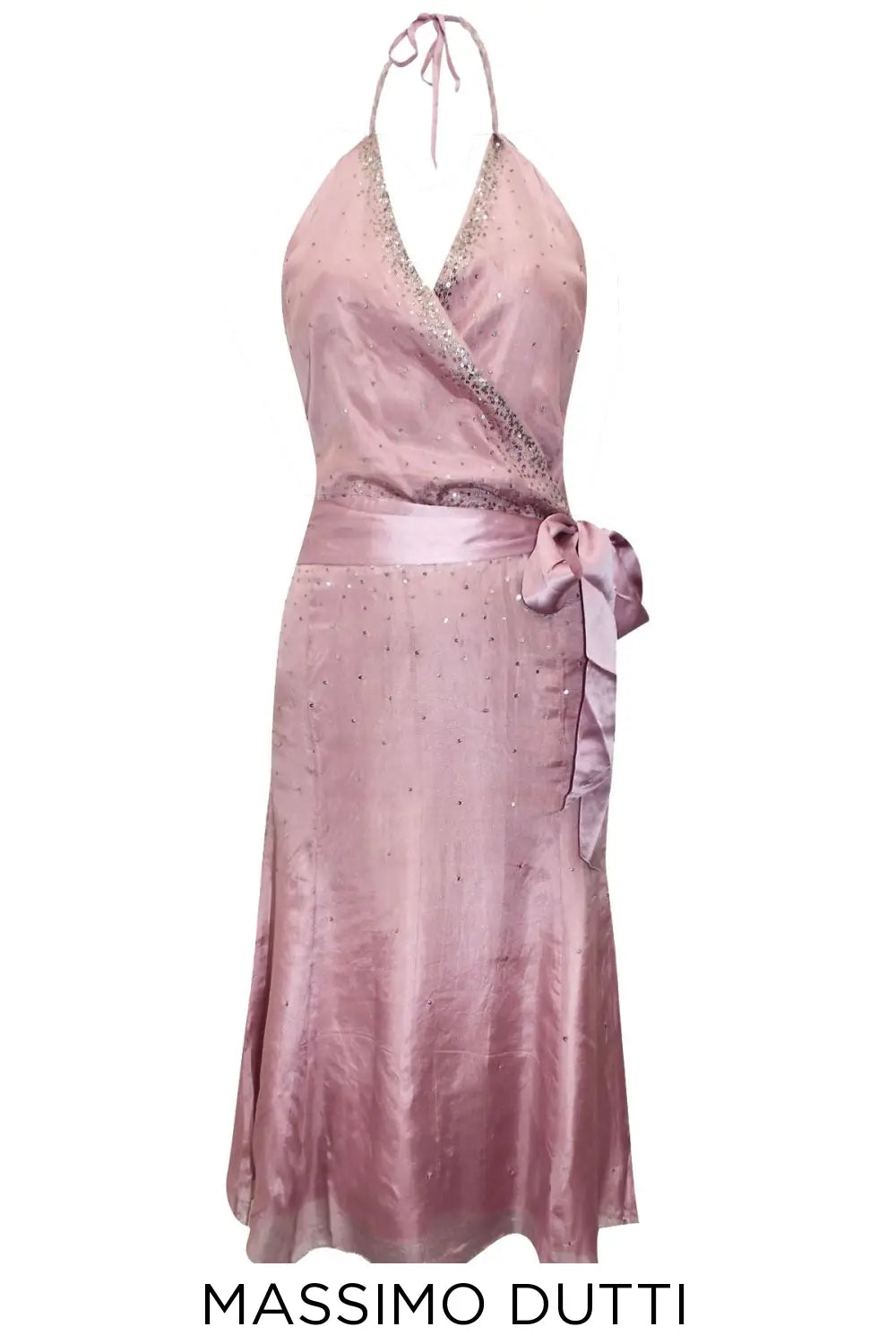Massimo Dutti Pure Silk Sequin Beaded Party Dress Dusky Pink