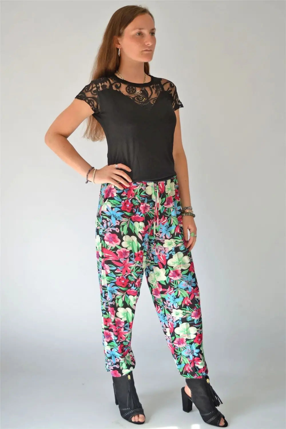 Secret Label Relaxed Hareem Pants Pink/Green Floral / S