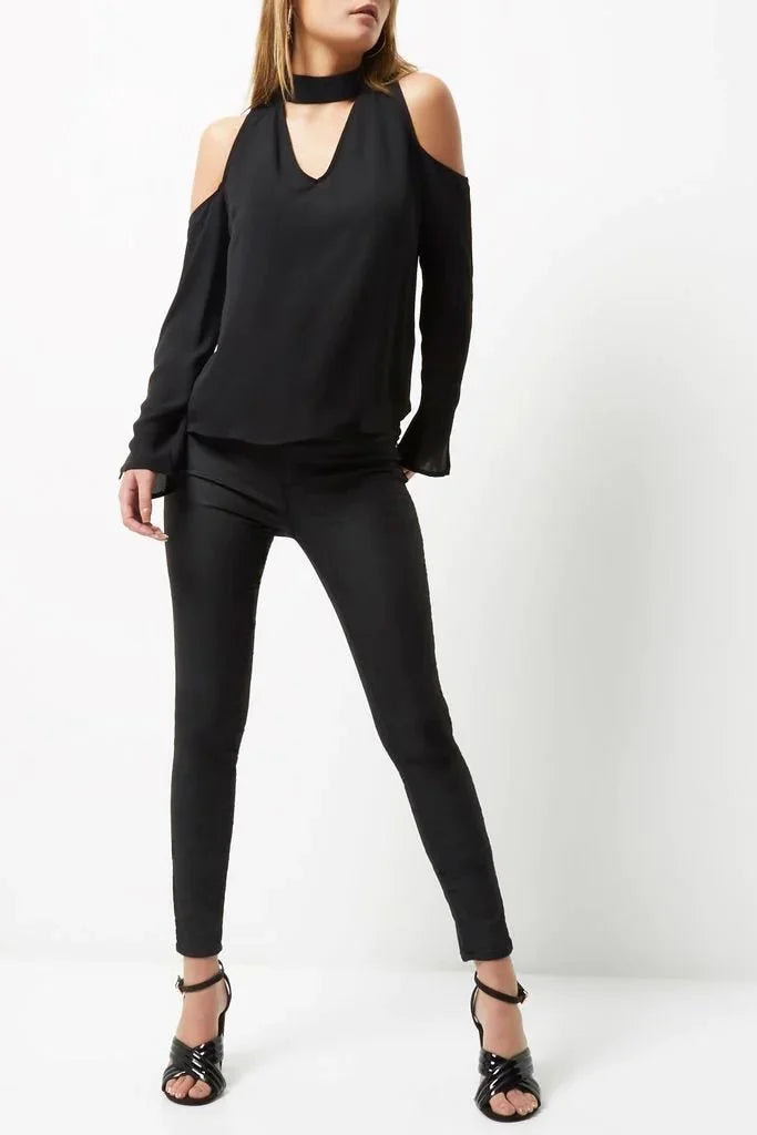 Cold Shoulder Satin Blouse Secret Label