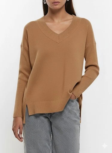 Ribbed V Neck Oversize Jumper