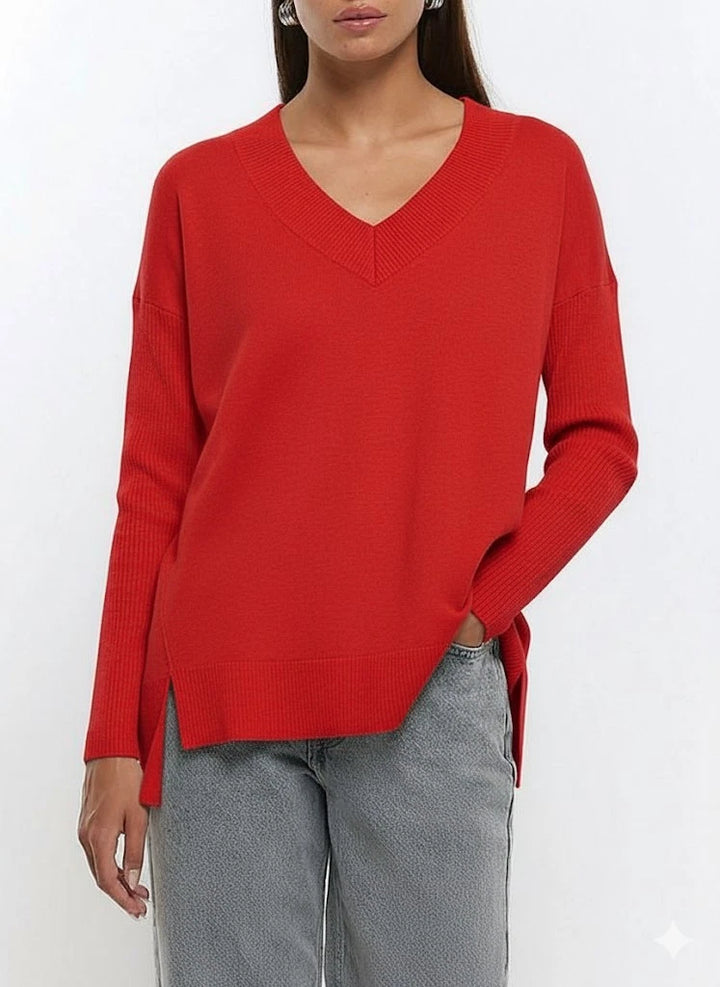 Ribbed V Neck Oversize Jumper