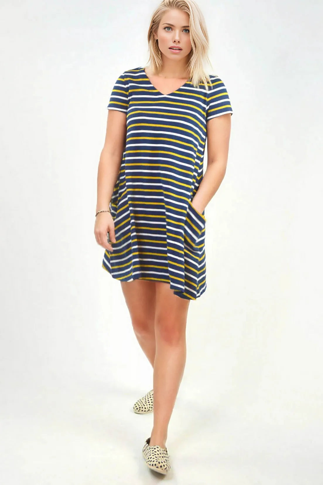 Seasalt Clear Light Stripe Pocket Dress Navy Yellow 8