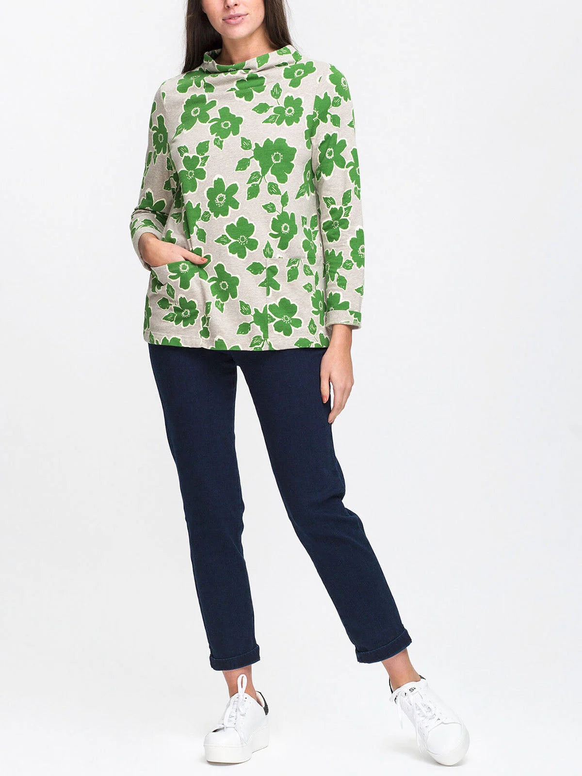 Seasalt Floral Penwith Bloom Sweater Beige/Green / 8