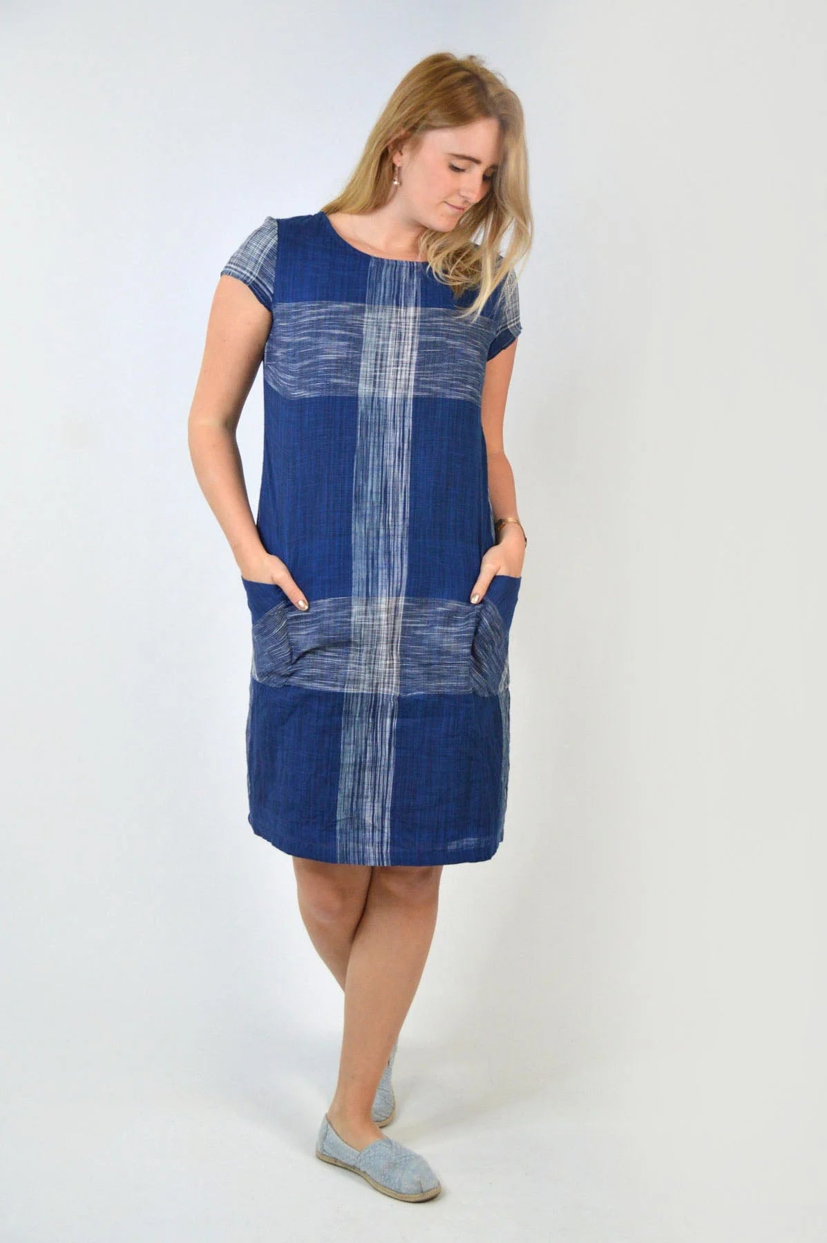 Seasalt Short Sleeve Check Tunic Dress Blue / 8