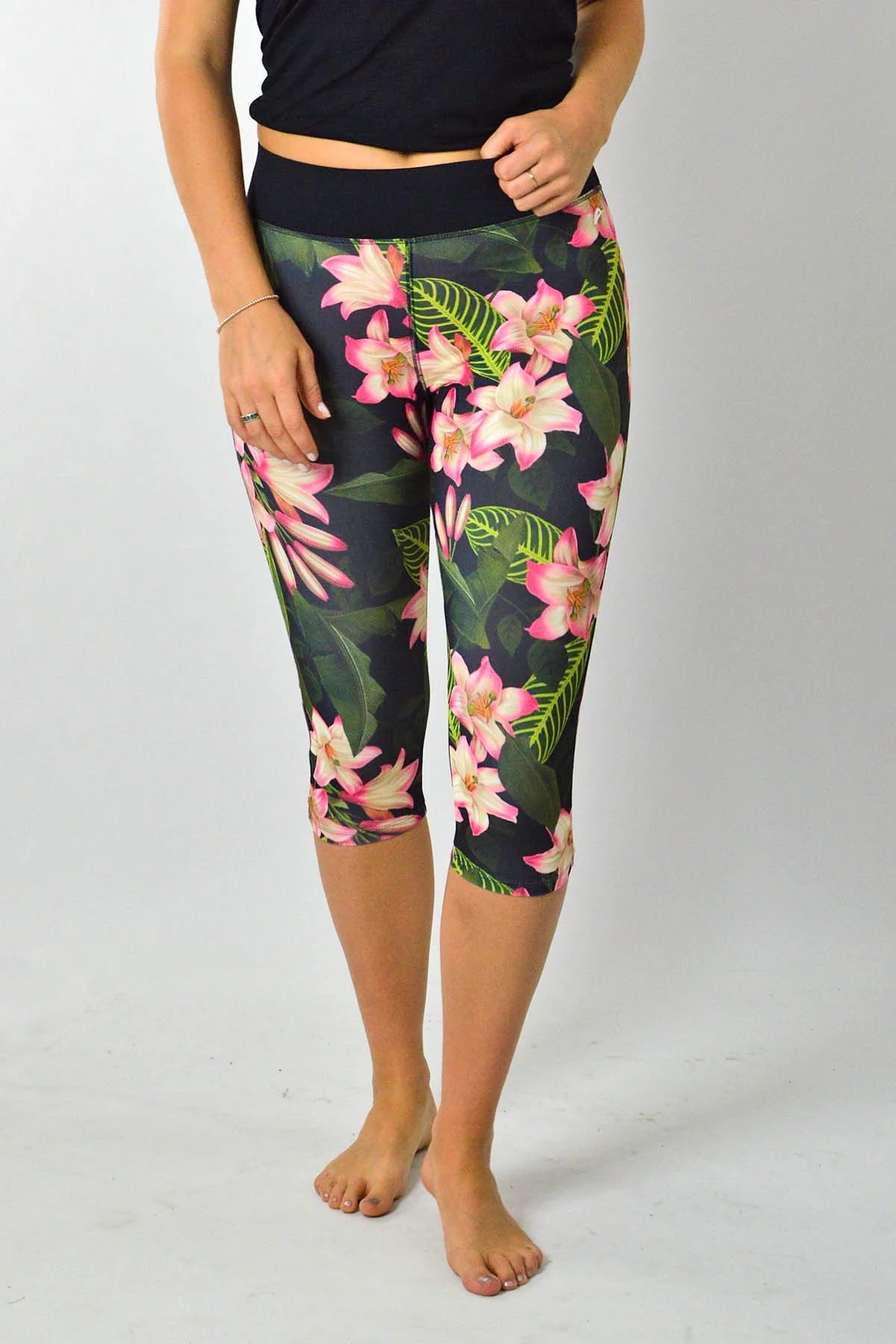 Secret Label Floral Activewear Crop Leggings Black/Pink / XS