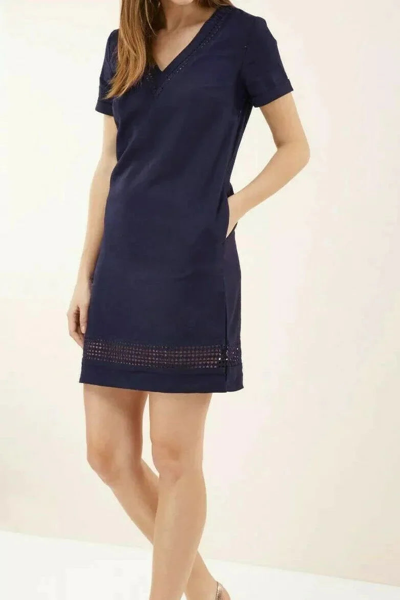Secret Label V Neck Linen Tunic Dress Navy / 8