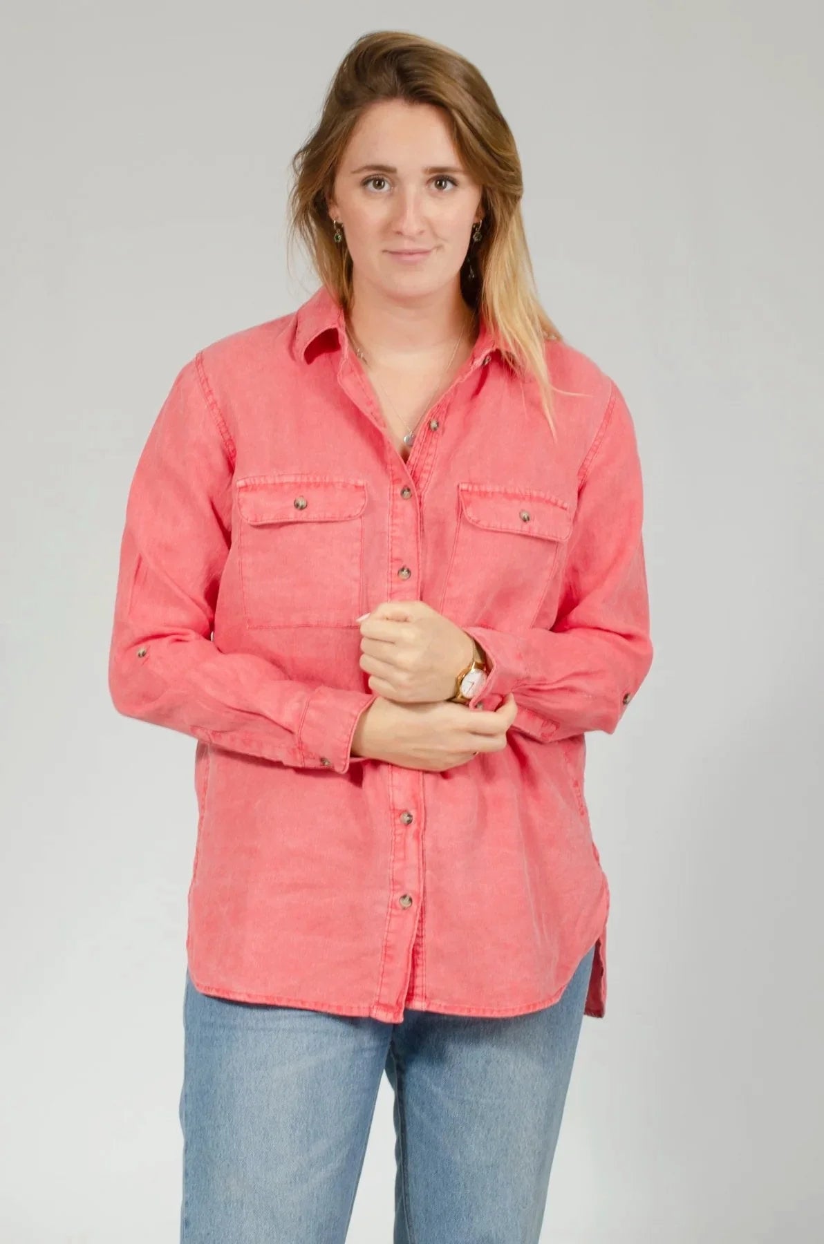 Secret Label Oversize Linen Pocket Shirt Washed Red / 8