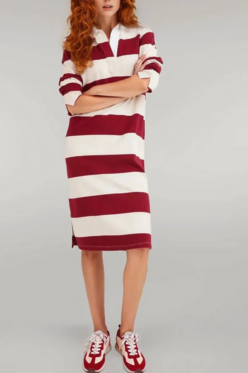 Secret Label Striped Polo Dress Dark Red/Ivory / XS