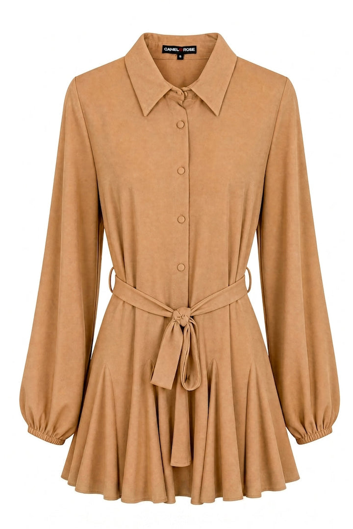 Beige Peplum Flare Longline Blouse