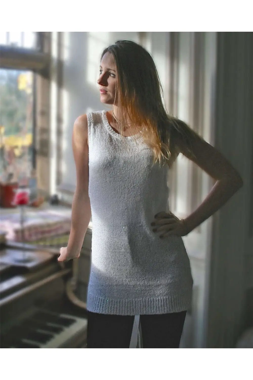 Innocence Sparkle Sequin Knit Sleeveless Long Top