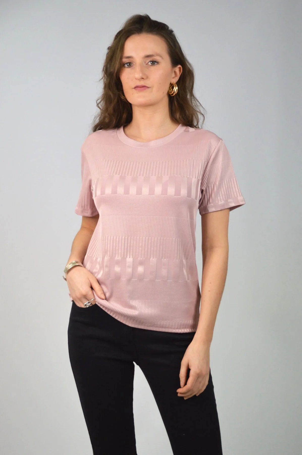 M&S Stripe Textured Short Sleeve Jersey Top Pink / 6