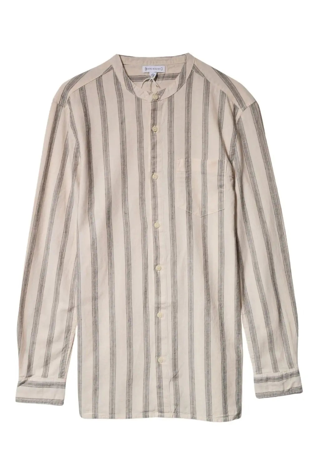 Warehouse Striped Grandad Collar Shirt