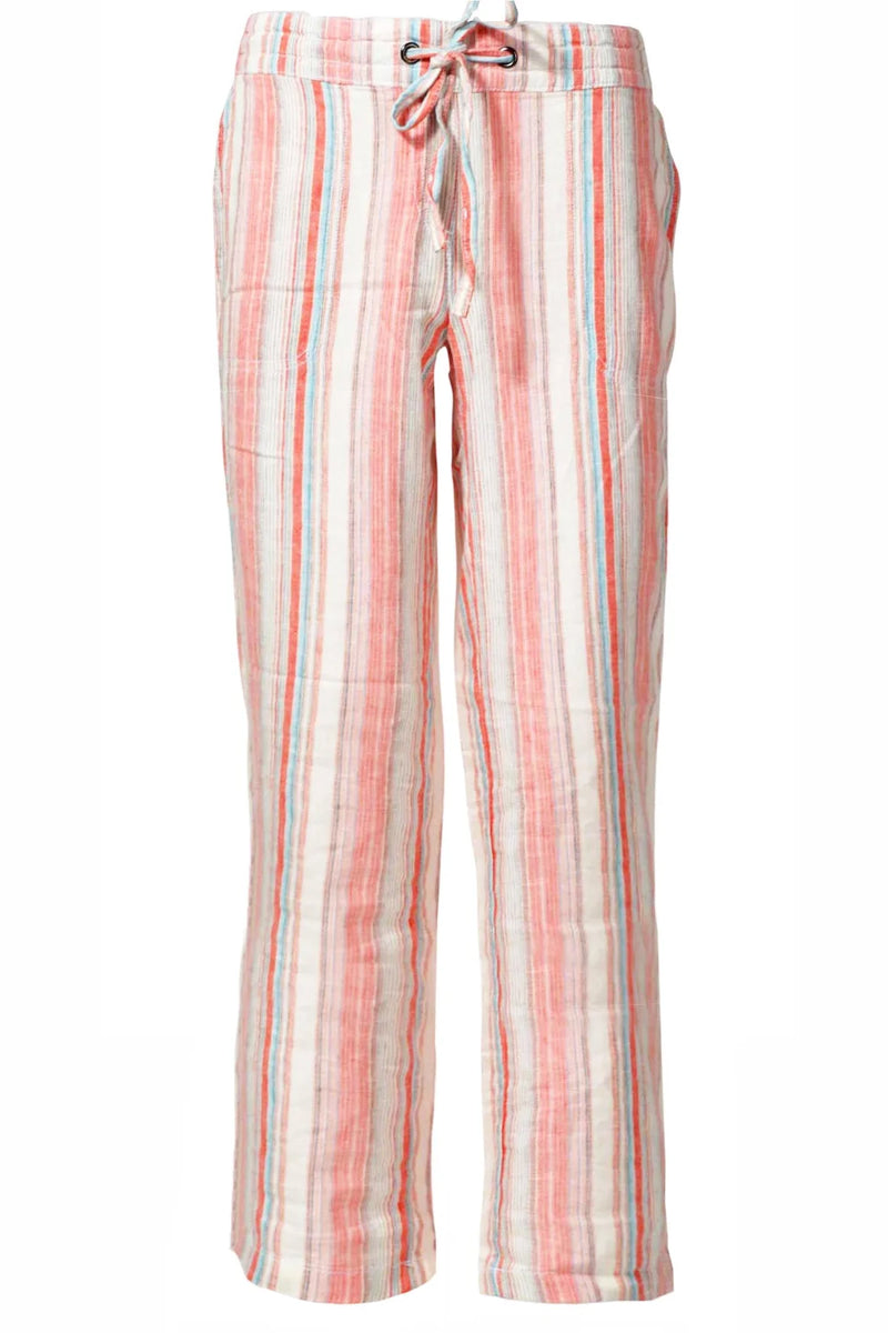 M&S Striped LInen Blend Trousers Pink/Ivory / 28 / Reg