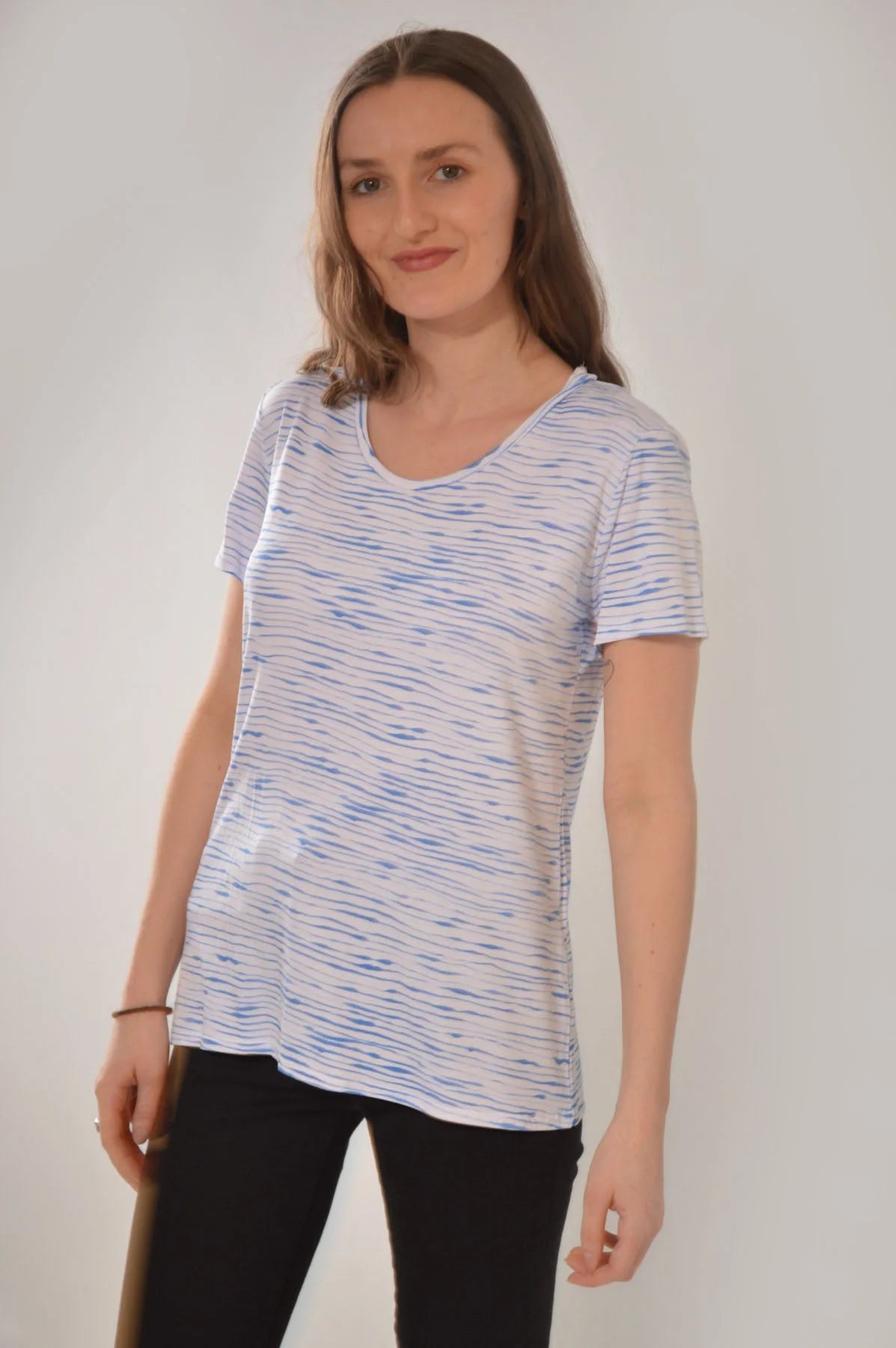 Text Abstract Striped T Shirt Blue Mix / S