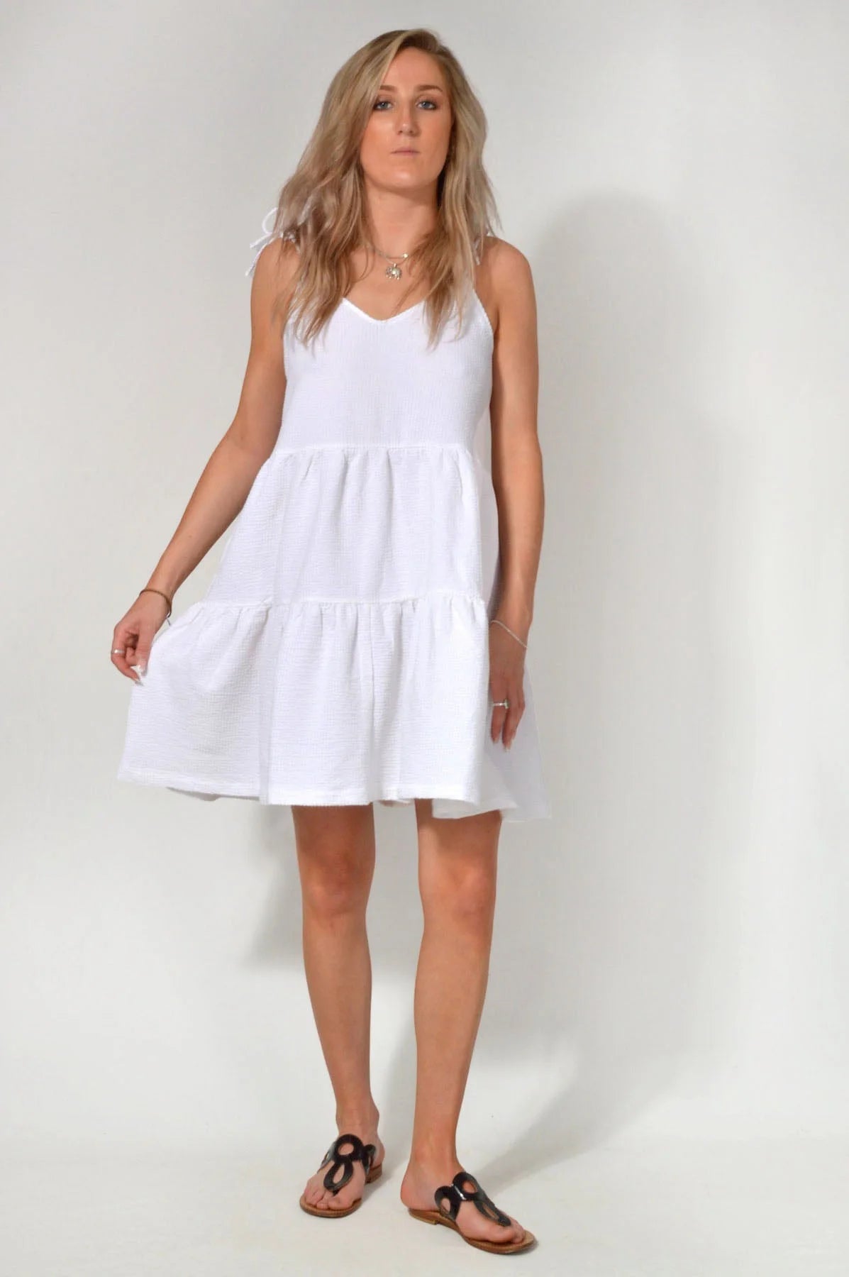 H&M Textured Stretch Sun Dress White / S