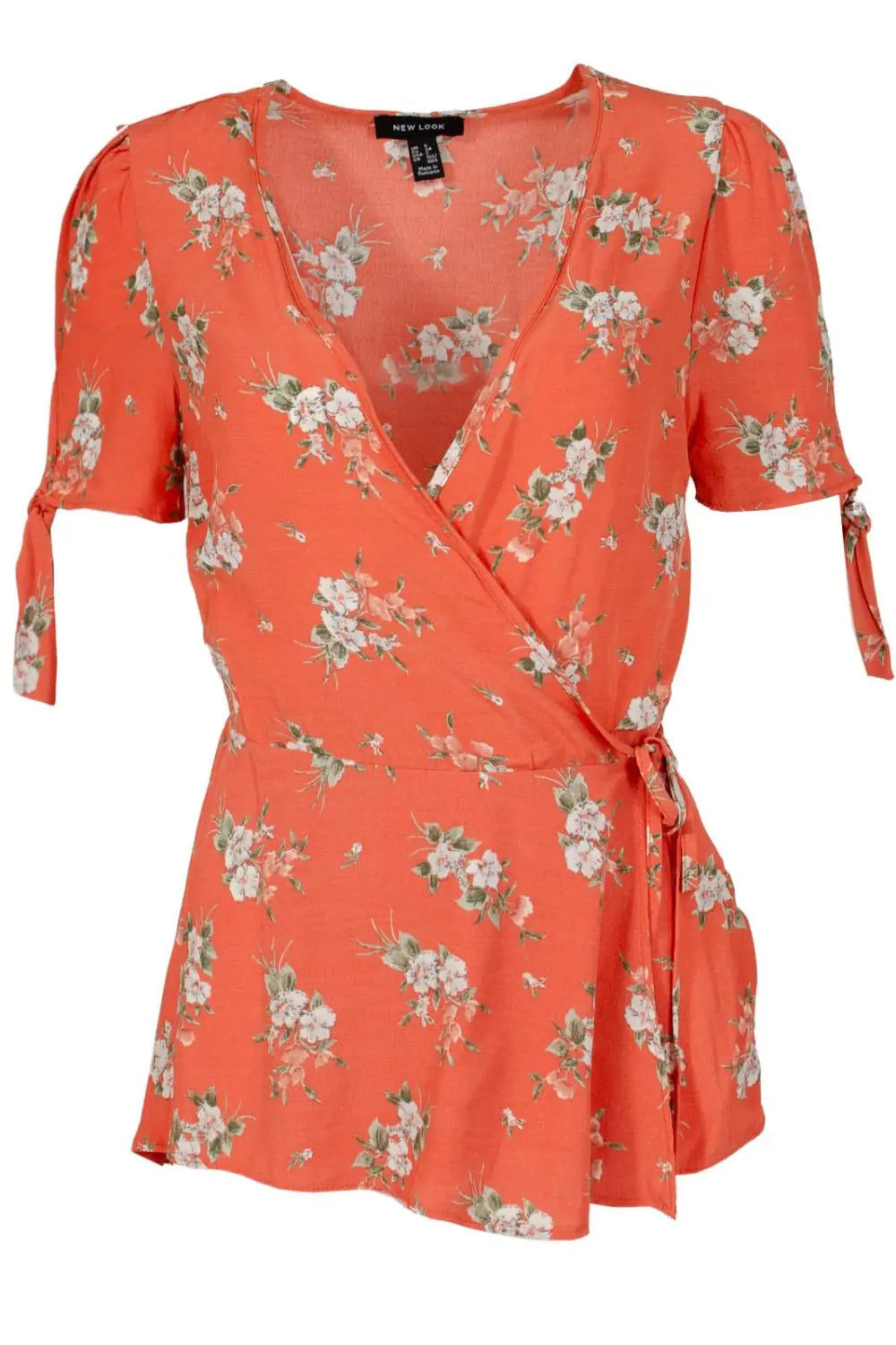 New Look Tie Sleeve Floral Wrap Blouse