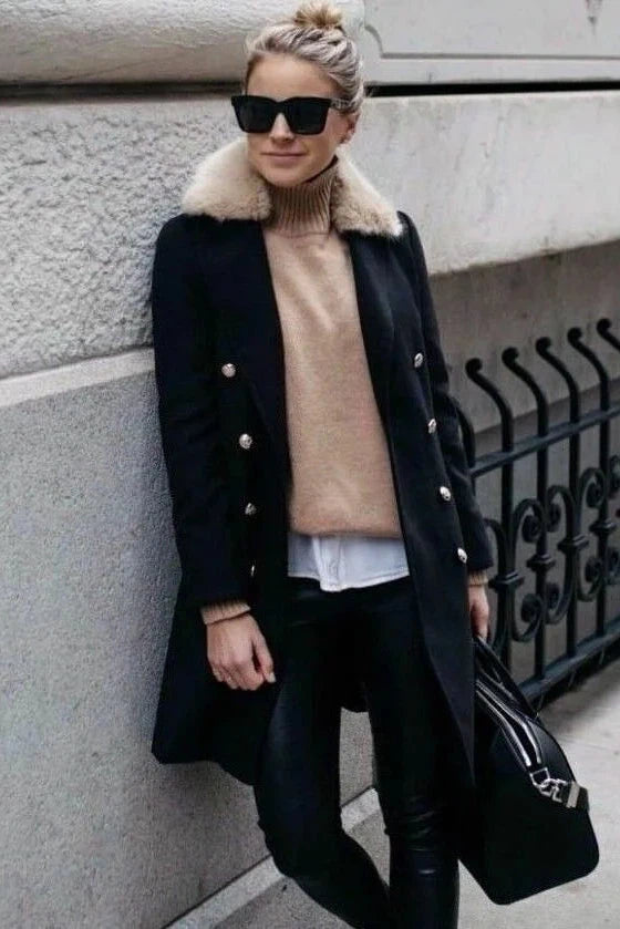 Fur Collar Navy Military Coat Secret Label