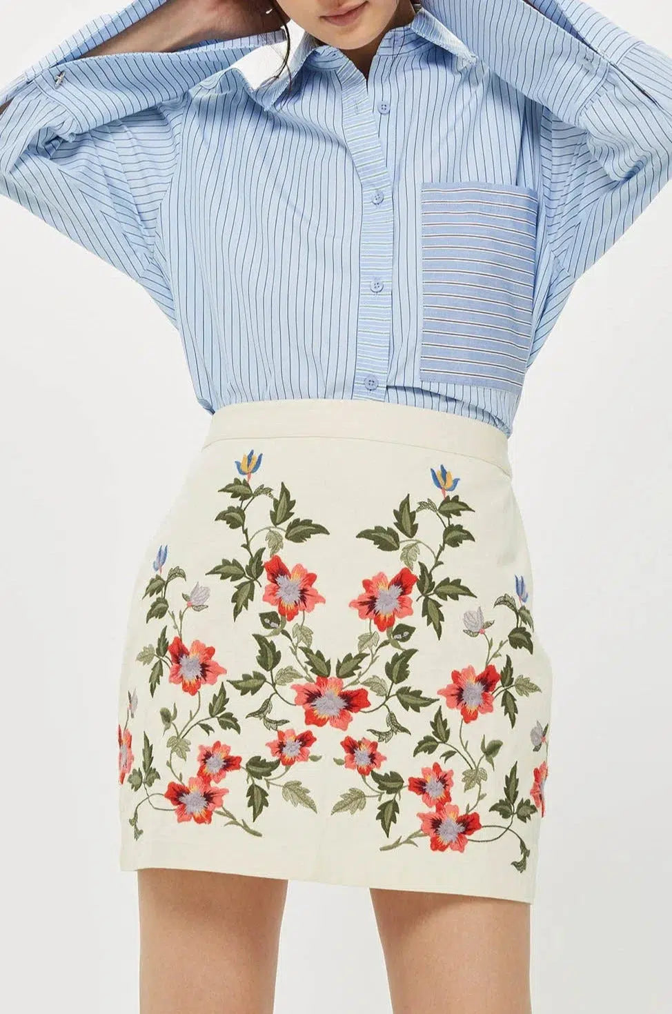 Topshop Embroidered Floral Mini Skirt